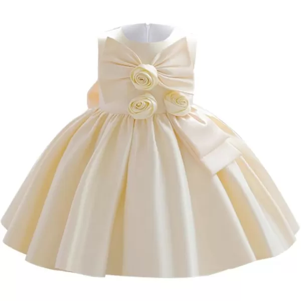 IDOPIP Flower Girl Bowknot Tutu Dress for Kids Baby Princess Wedding Bridesmaid Birthday Party Pageant Baptism Dresses 6M10TChampagne  Rose Bow