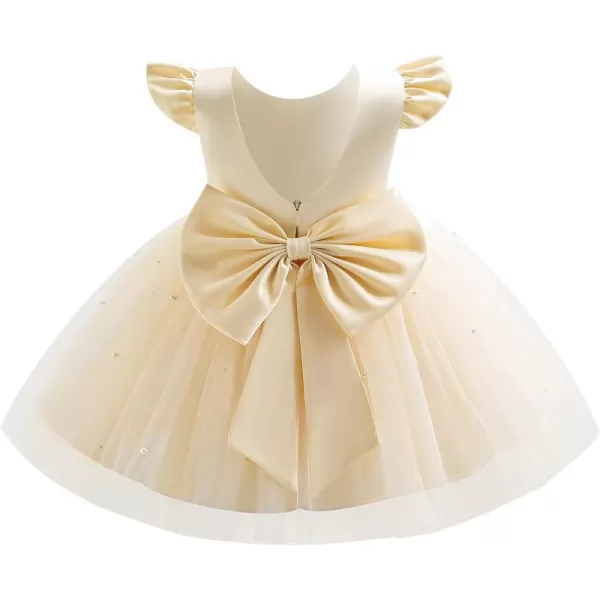 IDOPIP Flower Girl Bowknot Tutu Dress for Kids Baby Princess Wedding Bridesmaid Birthday Party Pageant Baptism Dresses 6M10TChampagne  Vback