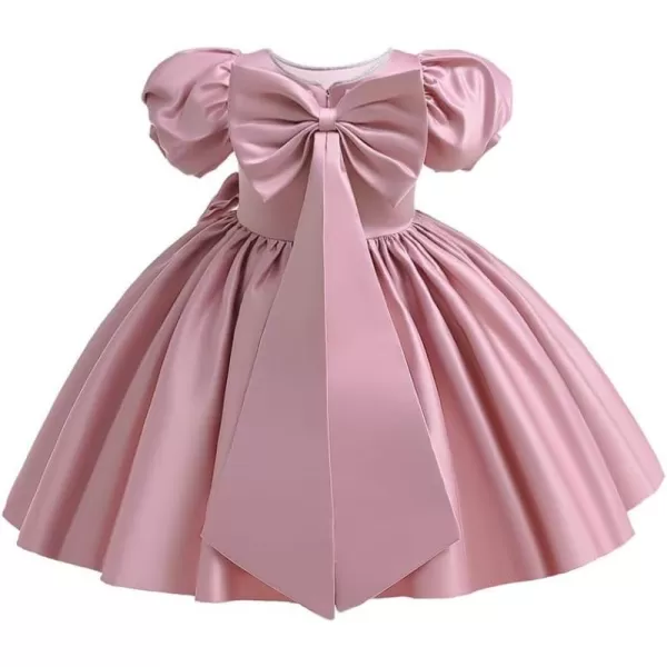 IDOPIP Flower Girl Bowknot Tutu Dress for Kids Baby Princess Wedding Bridesmaid Birthday Party Pageant Baptism Dresses 6M10TDusty Pink  Puff Sleeve