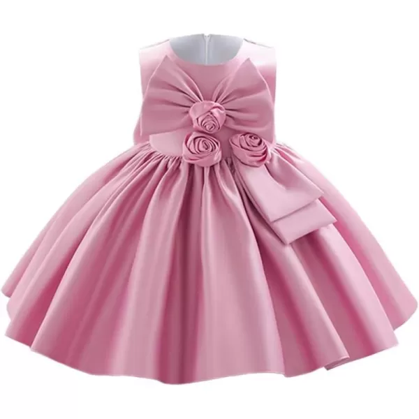 IDOPIP Flower Girl Bowknot Tutu Dress for Kids Baby Princess Wedding Bridesmaid Birthday Party Pageant Baptism Dresses 6M10TDusty Pink  Rose Bow