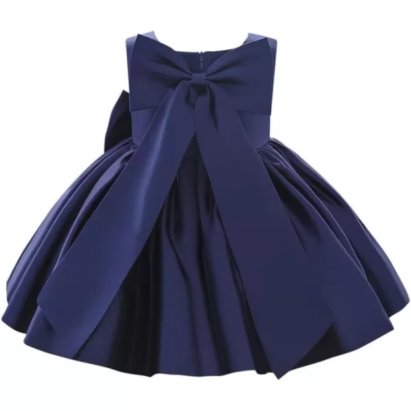 IDOPIP Flower Girl Bowknot Tutu Dress for Kids Baby Princess Wedding Bridesmaid Birthday Party Pageant Baptism Dresses 6M10TNavy Blue