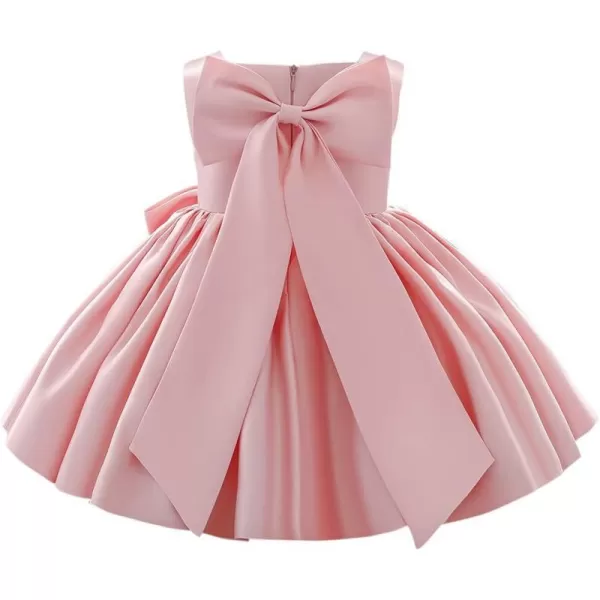 IDOPIP Flower Girl Bowknot Tutu Dress for Kids Baby Princess Wedding Bridesmaid Birthday Party Pageant Baptism Dresses 6M10TPink