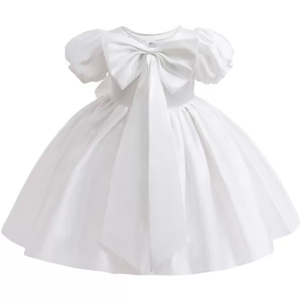 IDOPIP Flower Girl Bowknot Tutu Dress for Kids Baby Princess Wedding Bridesmaid Birthday Party Pageant Baptism Dresses 6M10TWhite  Puff Sleeve