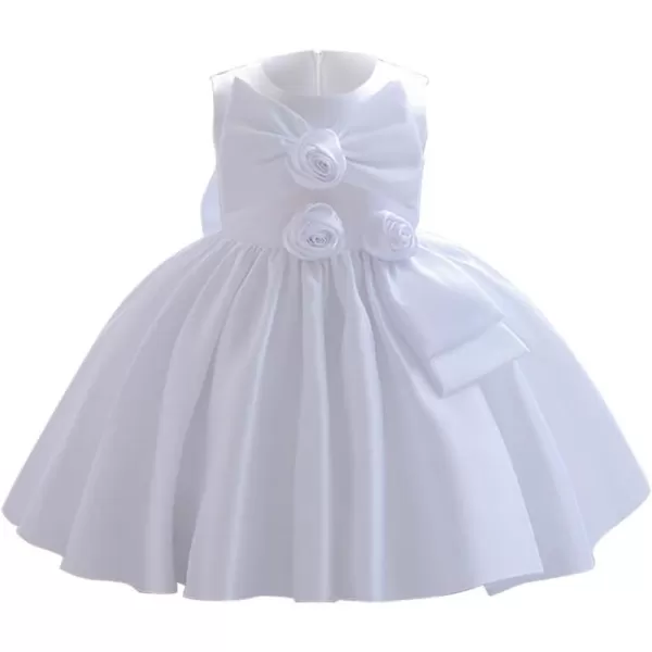 IDOPIP Flower Girl Bowknot Tutu Dress for Kids Baby Princess Wedding Bridesmaid Birthday Party Pageant Baptism Dresses 6M10TWhite  Rose Bow