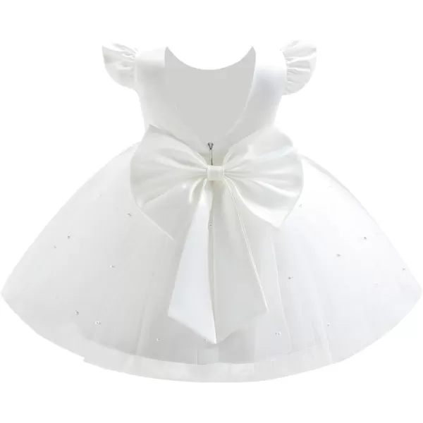 IDOPIP Flower Girl Bowknot Tutu Dress for Kids Baby Princess Wedding Bridesmaid Birthday Party Pageant Baptism Dresses 6M10TWhite  Vback Bow