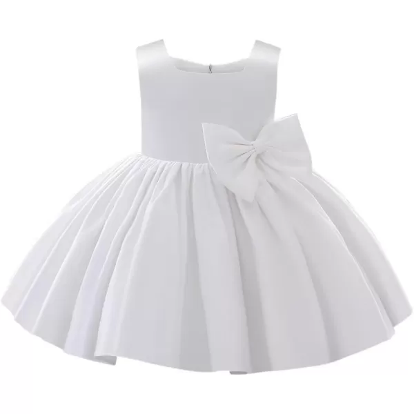 IDOPIP Flower Girl Bowknot Tutu Dress for Kids Baby Princess Wedding Bridesmaid Birthday Party Pageant Baptism Dresses 6M10TWhite