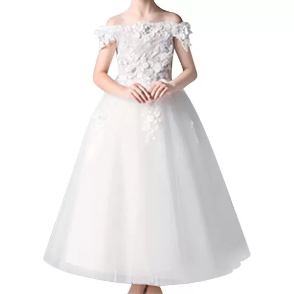 IDOPIP Flower Girl Lace Beaded Off Shoulder Princess Pageant Tulle Gown Formal Bridesmaid Wedding Party Dresses for Kids BabyWhite  Off Shoulder