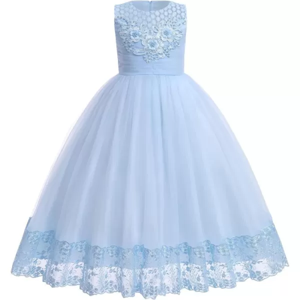 IDOPIP Flower Girl Lace Dress for Kids Wedding Bridesmaid Pageant Party Formal Long Gown Princess Communion Tulle DressesBlue  Beaded