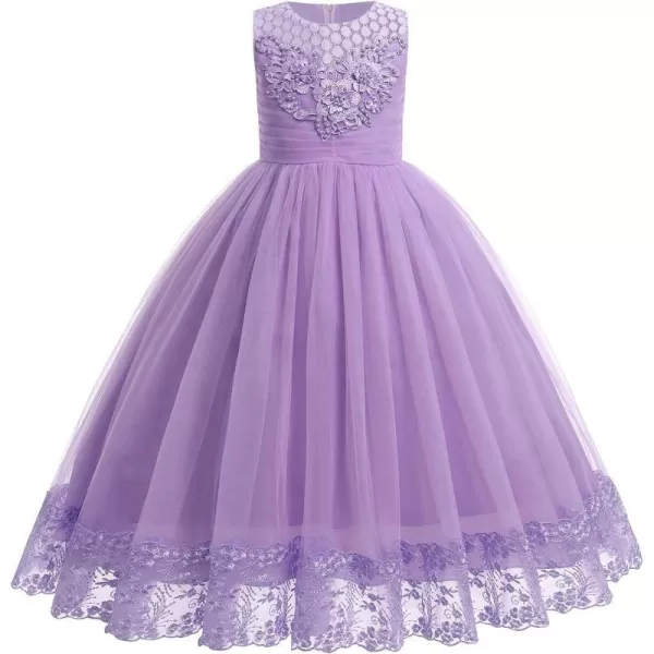 IDOPIP Flower Girl Lace Dress for Kids Wedding Bridesmaid Pageant Party Formal Long Gown Princess Communion Tulle DressesPurple  Beaded