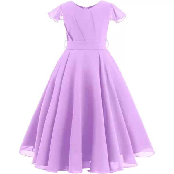 IDOPIP Flower Girl Ruffle Chiffon Dress for Kid Wedding Junior Bridesmaid Communion Party Pageant Long Maxi Dresses with BeltLilght Purple