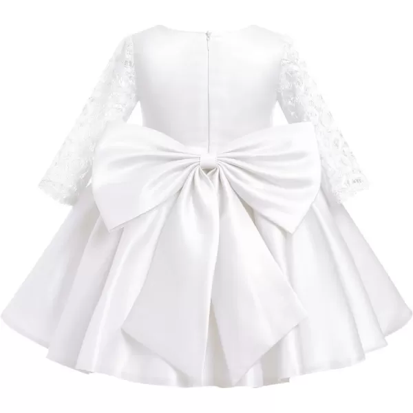 IDOPIP Flower Girl Satin Bowknot Lace Tutu Dress for Kids Baby Princess First Communion Wedding Birthday Party Pageant GownsWhite  Lace Sleeves