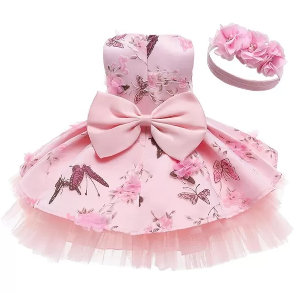 IDOPIP Flower Girl Sequins Bowknot VBack Tutu Dress for Kids Baby Princess Pageant Wedding Birthday Party Gown with HeadbandPink  Butterfly Flower