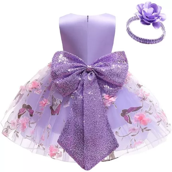 IDOPIP Flower Girl Sequins Bowknot VBack Tutu Dress for Kids Baby Princess Pageant Wedding Birthday Party Gown with HeadbandPurple  Butterfly