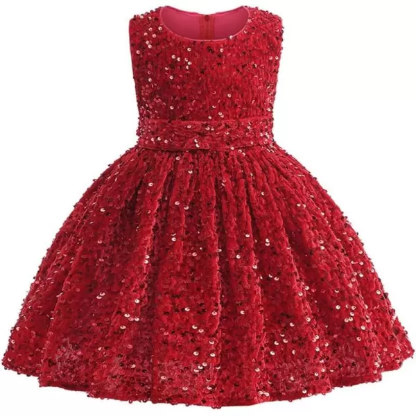 IDOPIP Flower Girls Sequin Velvet Tutu Dress for Toddler Baby Christmas Birthday Wedding Party Pageant Bowknot Prom Gown 18TRed