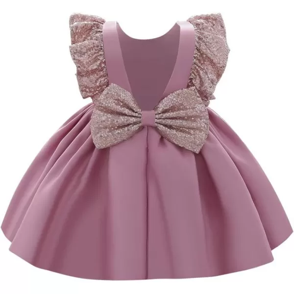 IDOPIP Flower Girls Sequins Bowknot Tutu Dress for Kids Baby Wedding Christening Birthday Party Ruffle Backless Dresses GownDusty Pink