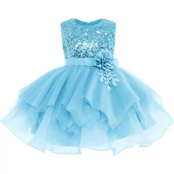 IDOPIP Flower Girls Sequins Tutu Dress for Kids Baby Wedding Bridesmaid Pageant Birthday Party Princess Organza Tulle DressesBlue