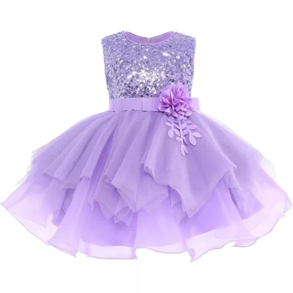 IDOPIP Flower Girls Sequins Tutu Dress for Kids Baby Wedding Bridesmaid Pageant Birthday Party Princess Organza Tulle DressesPurple