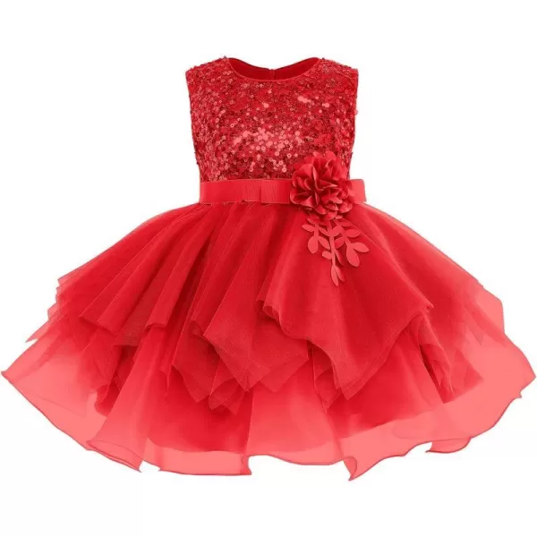 IDOPIP Flower Girls Sequins Tutu Dress for Kids Baby Wedding Bridesmaid Pageant Birthday Party Princess Organza Tulle DressesRed