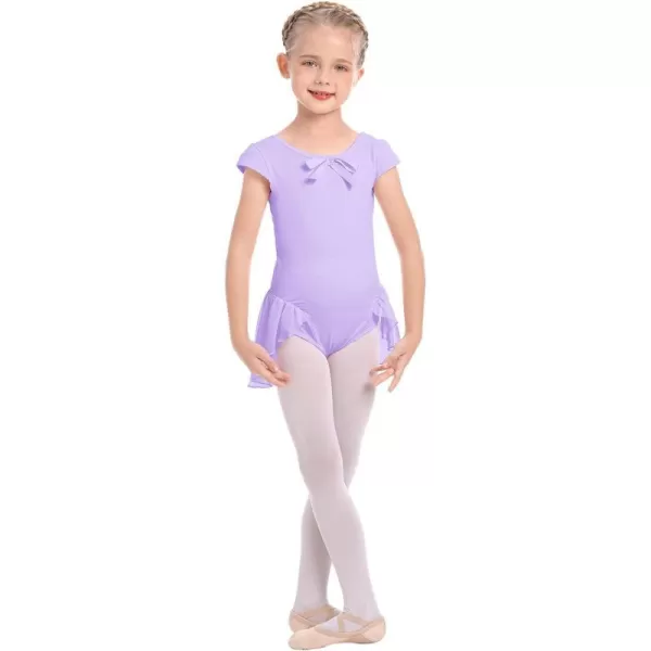 IDOPIP Girls Short Cap Sleeve Ballet Dance Dress Bowknot Chiffon Tutu Skirted Leotard Ballerina Dancewear Gymnastics CostumePurple