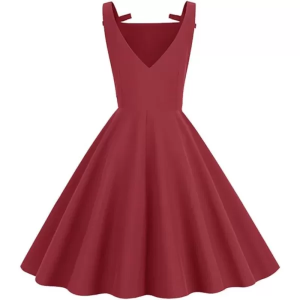 IDOPIP Halter Sleeveless Dress for Women Vintage 1950s Cocktail Party Swing Dress Summer Bowknot VBack Retro Rockabilly GownRed