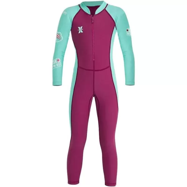 IDOPIP Kids Boys Girls Color Block One Piece Swimsuit Swimwear Long Sleeve Rash Guard Sunsuit Wetsuit Beachwear Bathing SuitPurple  Girl