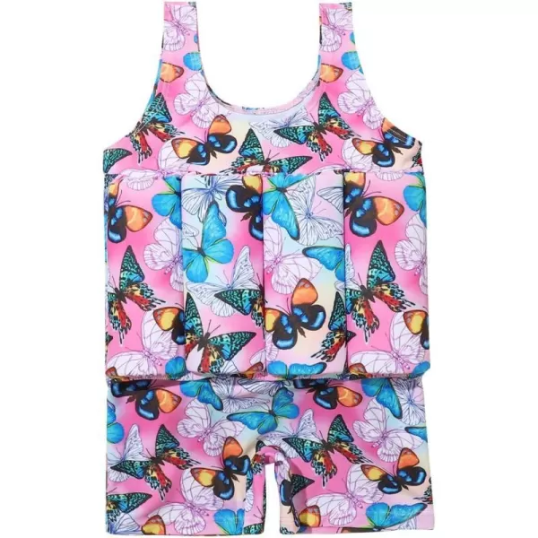 IDOPIP Kids Boys Girls Floatation Swimsuit with Adjustable Buoyancy Baby Float Suit Swim Vest One Piece Swimwear Bathing SuitPink Butterfly  Colorful