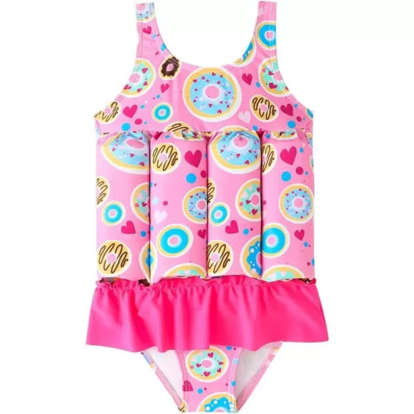 IDOPIP Kids Boys Girls Floatation Swimsuit with Adjustable Buoyancy Baby Float Suit Swim Vest One Piece Swimwear Bathing SuitPink Donut