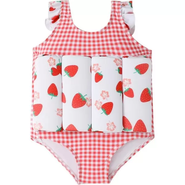 IDOPIP Kids Boys Girls Floatation Swimsuit with Adjustable Buoyancy Baby Float Suit Swim Vest One Piece Swimwear Bathing SuitRed Strawberry