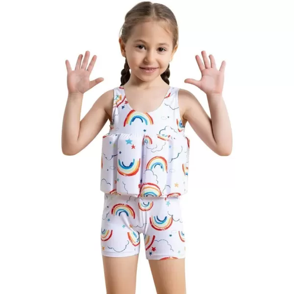 IDOPIP Kids Boys Girls Floatation Swimsuit with Adjustable Buoyancy Baby Float Suit Swim Vest One Piece Swimwear Bathing SuitWhite  Rainbow