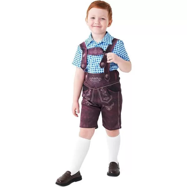 IDOPIP Kids Boys Oktoberfest Costume German Bavarian Lederhosen Shorts with Plaid Shirt Socks Toddler Halloween Cosplay 212YBlue