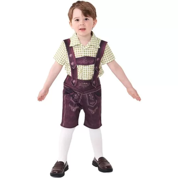 IDOPIP Kids Boys Oktoberfest Costume German Bavarian Lederhosen Shorts with Plaid Shirt Socks Toddler Halloween Cosplay 212YGreen