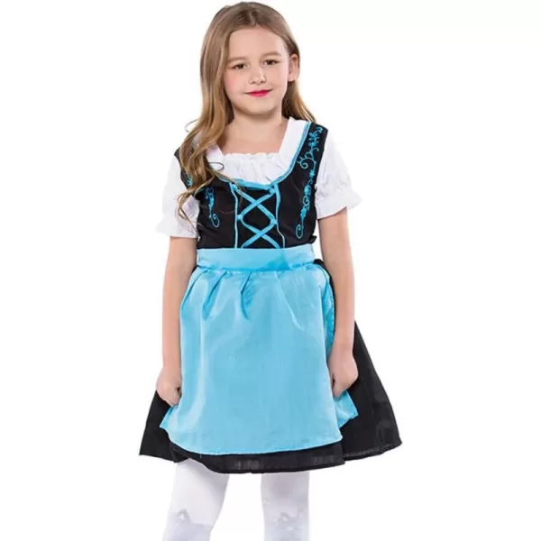 IDOPIP Kids Girls Oktoberfest Costume German Dirndl Dresses Plaid Maid Dress Outfit for Bavarian Carnival Halloween FestivalBlue  Black Dressapron