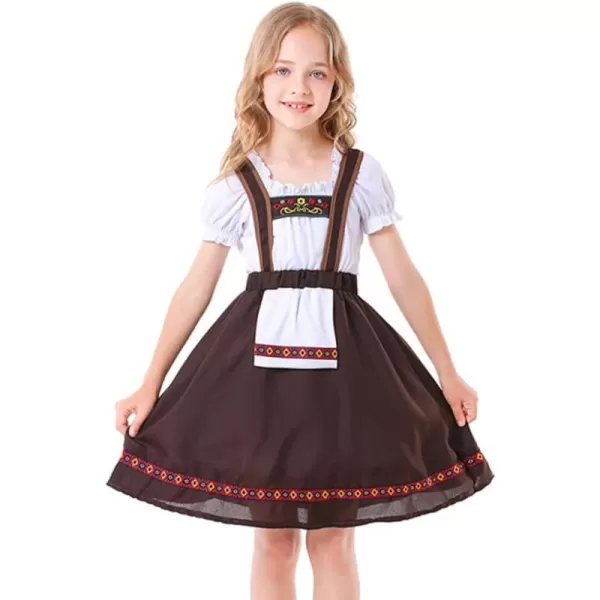 IDOPIP Kids Girls Oktoberfest Costume German Dirndl Dresses Plaid Maid Dress Outfit for Bavarian Carnival Halloween FestivalCoffee Topskirt