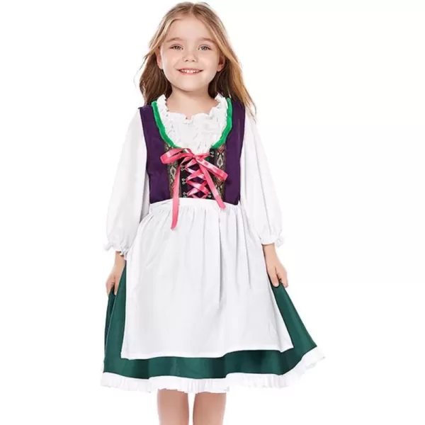 IDOPIP Kids Girls Oktoberfest Costume German Dirndl Dresses Plaid Maid Dress Outfit for Bavarian Carnival Halloween FestivalGreen  Purple Topdressapron