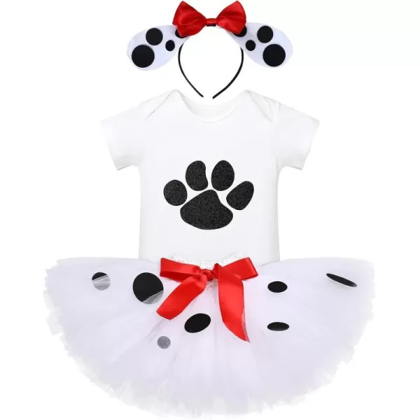 IDOPIP Ladybug Dalmatian Birthday Outfit for Baby Girls Romper Polka Dot Tutu Skirt Headband Halloween Fancy Dress up CostumeWhite  Dalmatian