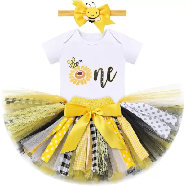 IDOPIP Ladybug Dalmatian Birthday Outfit for Baby Girls Romper Polka Dot Tutu Skirt Headband Halloween Fancy Dress up CostumeYellow Bee One