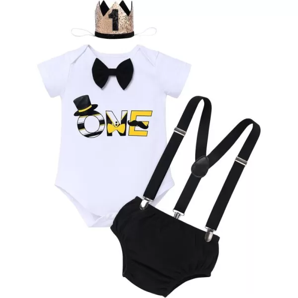 IDOPIP My 12 Birthday Outfit Boy Baby Half Way to One Cake Smash Photo Props Romper Suspenders Bloomers Headband Clothes SetBlack  Yellow One