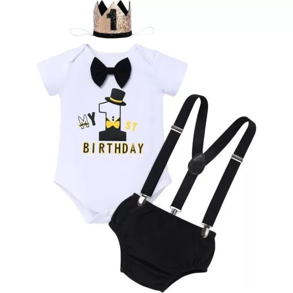 IDOPIP My 12 Birthday Outfit Boy Baby Half Way to One Cake Smash Photo Props Romper Suspenders Bloomers Headband Clothes SetBlack 1st Birthday