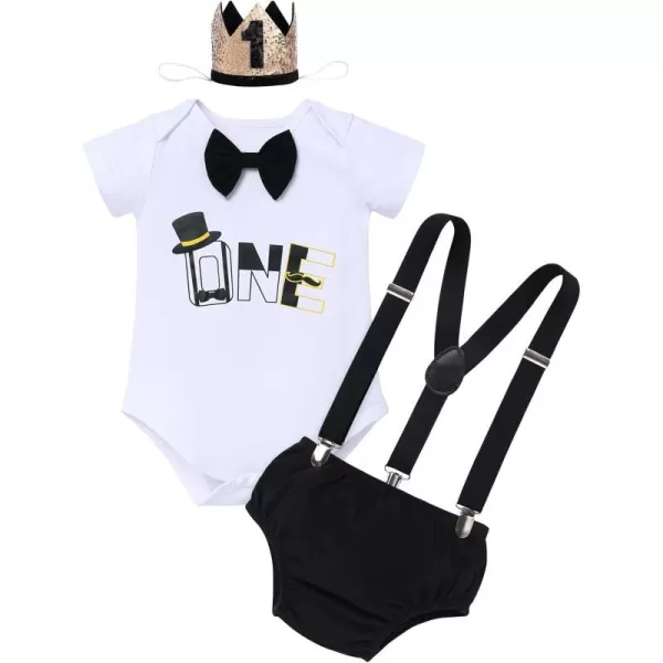 IDOPIP My 12 Birthday Outfit Boy Baby Half Way to One Cake Smash Photo Props Romper Suspenders Bloomers Headband Clothes SetBlack One