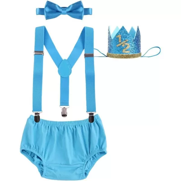 IDOPIP My 12 Birthday Outfit Boy Baby Half Way to One Cake Smash Photo Props Romper Suspenders Bloomers Headband Clothes SetBlue  12 Birthday