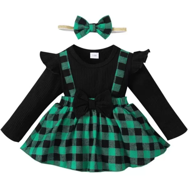 IDOPIP My First Christmas Baby Girl Outfit Long Sleeve Xmas Plaid Romper Bodysuit Tutu Dress Headband Winter Fall ClothesGreen Plaid