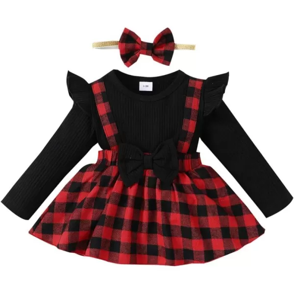 IDOPIP My First Christmas Baby Girl Outfit Long Sleeve Xmas Plaid Romper Bodysuit Tutu Dress Headband Winter Fall ClothesRed Plaid