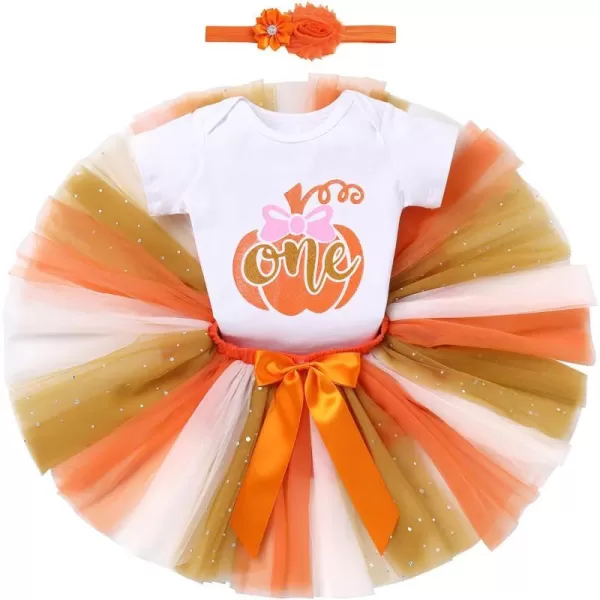 IDOPIP My First Halloween Outfit Baby Girls Pumpkin Romper Tutu Skirt Headband 3PCS Clothes Set for Party Dress up CostumeOrange Pumpkin One