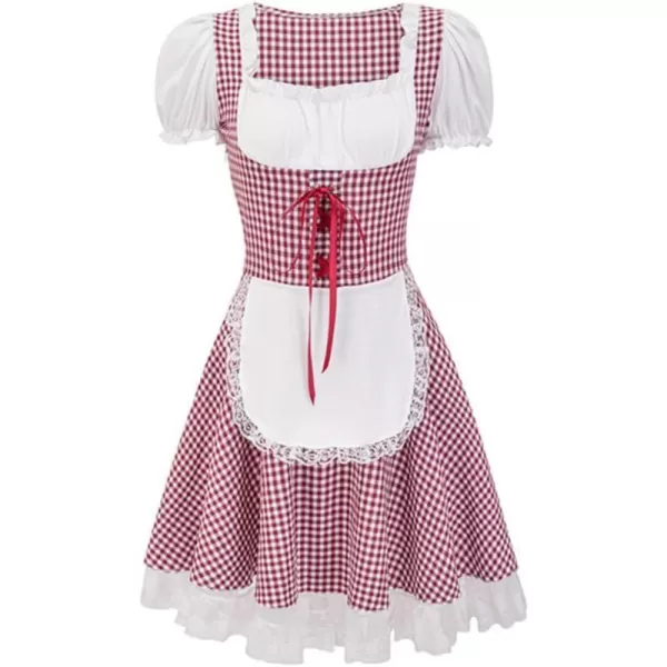 IDOPIP Oktoberfest Costumes Women German Dirndl Dresses for Oktoberfest Bavarian Halloween Dress Cosplay Beer Carnival OutfitRed 1pc Dress