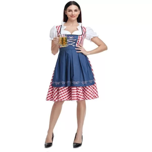 IDOPIP Oktoberfest Costumes Women German Dirndl Dresses for Oktoberfest Bavarian Halloween Dress Cosplay Beer Carnival OutfitRed Denim  Apron