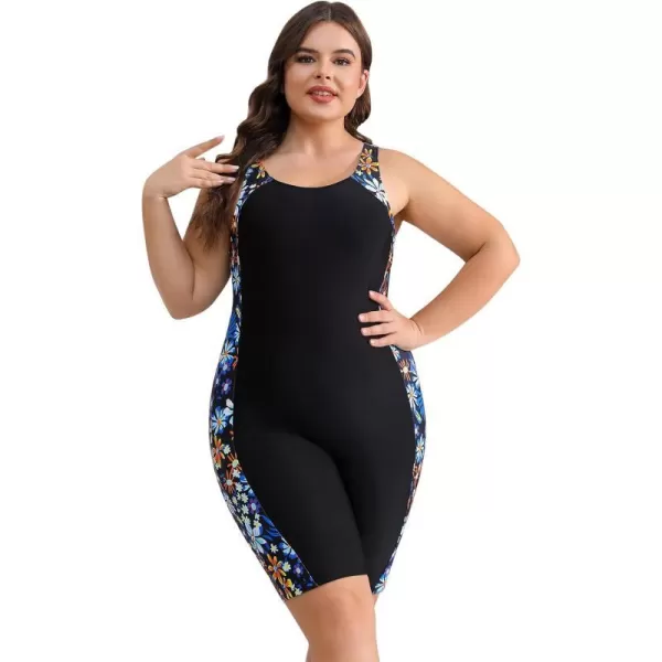 IDOPIP Plus Size One Piece Swimsuit for Women Tummy Control Bathing Suit Sun Protection UPF 50 Rash Guard Surfing SwimwearBlack  Sunflower