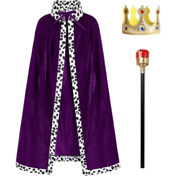 IDOPIP Prince King Costume for Kids Adult Boys Men Royal Prince Robe Cape Crown Scepter Set for Halloween Dress up CosplayPurple 3pcs  Print