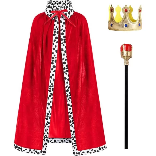 IDOPIP Prince King Costume for Kids Adult Boys Men Royal Prince Robe Cape Crown Scepter Set for Halloween Dress up CosplayRed 3pcs  Print