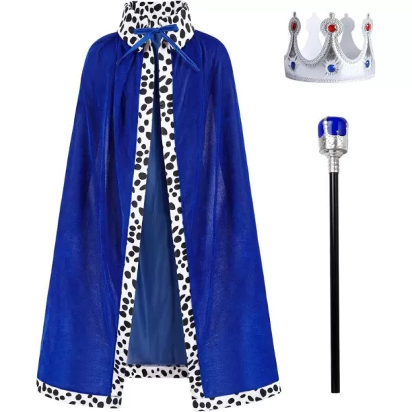 IDOPIP Prince King Costume for Kids Adult Boys Men Royal Prince Robe Cape Crown Scepter Set for Halloween Dress up CosplayRoyal Blue 3pcs  Print