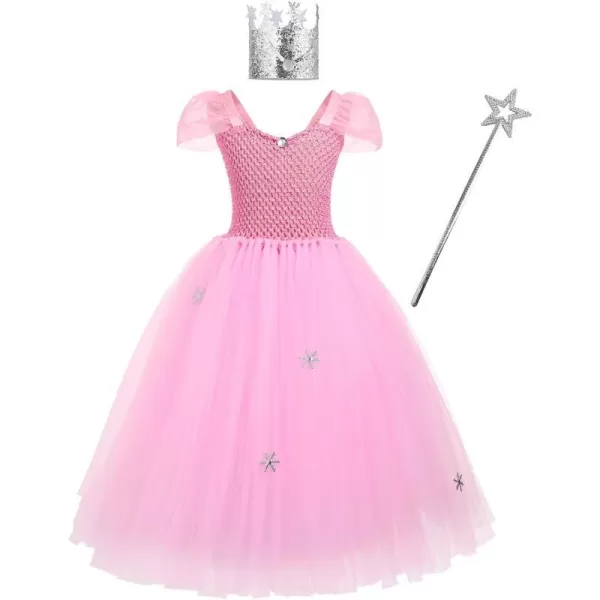 IDOPIP Princess Peach Costume for Girls Kids Halloween Birthday Party Dress up Cosplay Outfit with Accessories Crown WandPink